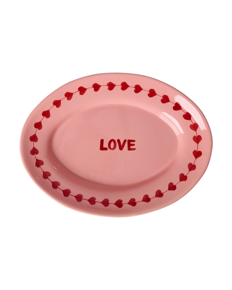 Medium Ceramic Serving Dish - Pink - Hand-painted LOVE
