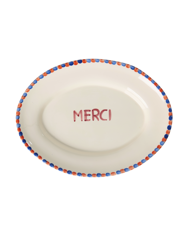 Medium Ceramic Serving Dish - Off White - Hand-painted MERCI