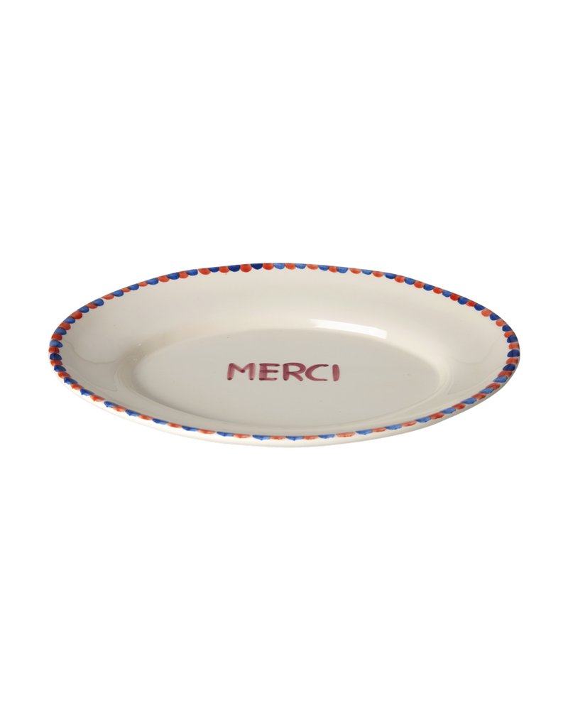 Medium Ceramic Serving Dish - Off White - Hand-painted MERCI