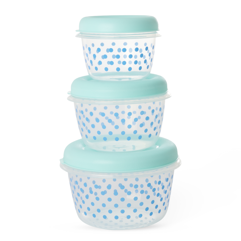 Rechteckig Lebensmittelboxen - Mint - Dots Print - 3er Set