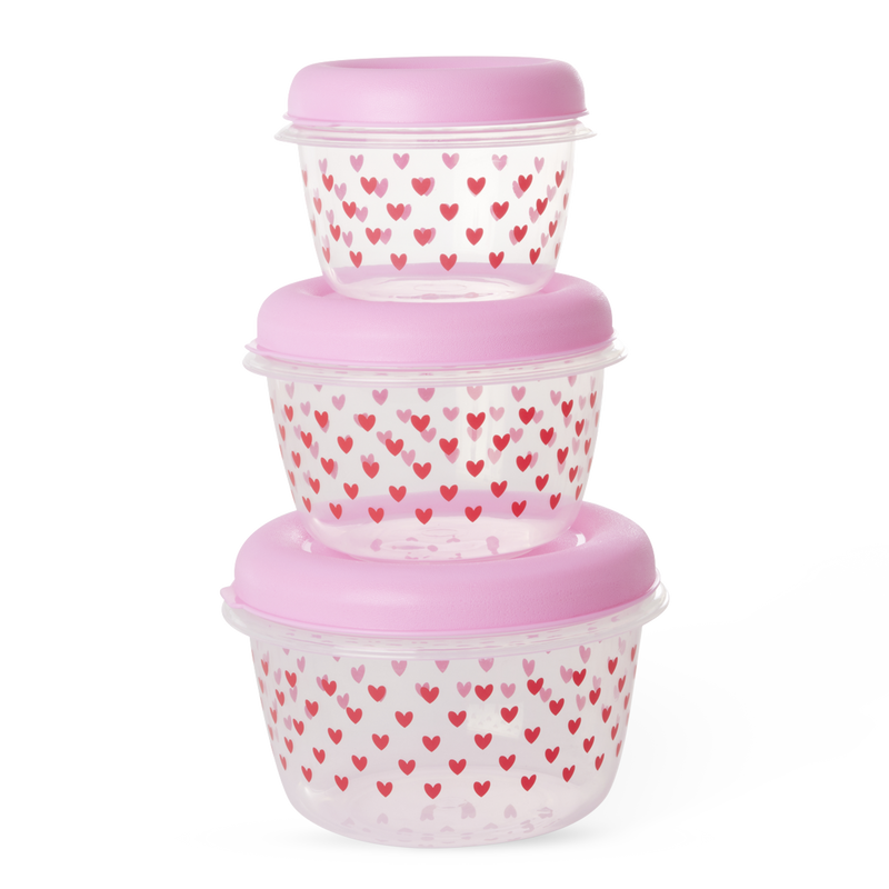 Rund Lebensmittelboxen - Pink - Hearts Print - 3er Set