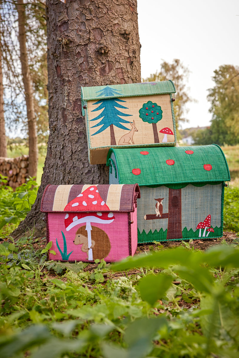 Raffia Storage House - Multicolor - Happy Forest Print - Set of 3 Environment