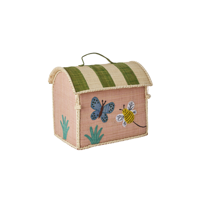 Extra Small Raffia Storage House - Soft Pink - Butterfly Theme