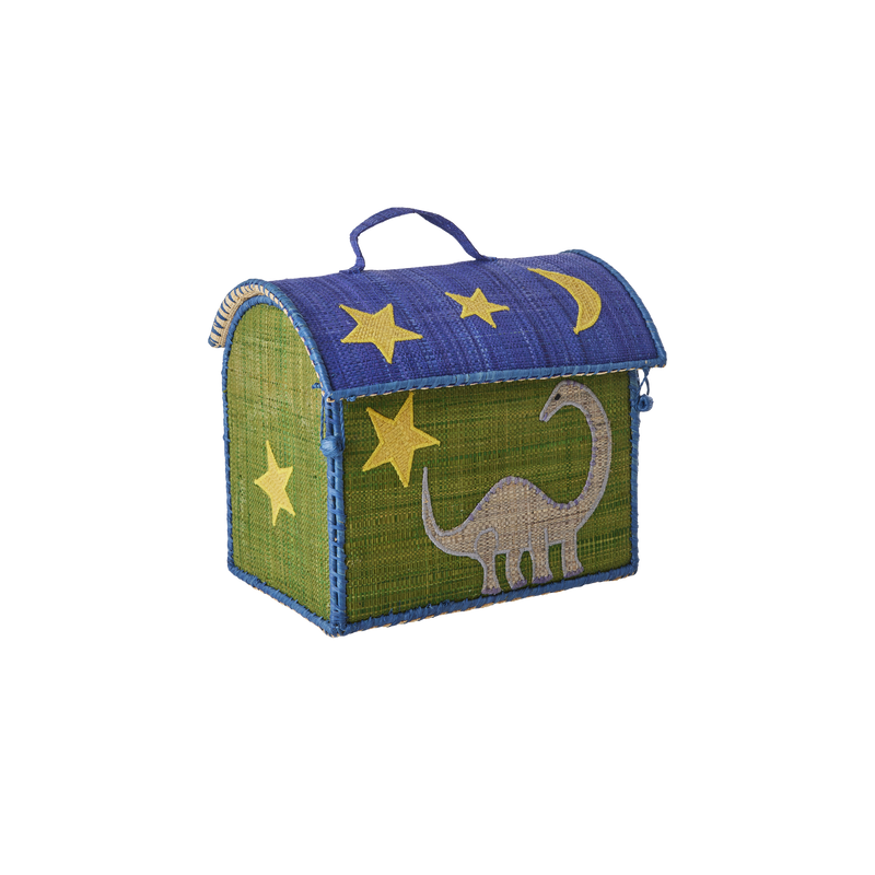 Extra klein Raffia Aufbewahrungshaus - Grün - Dinossaur Theme