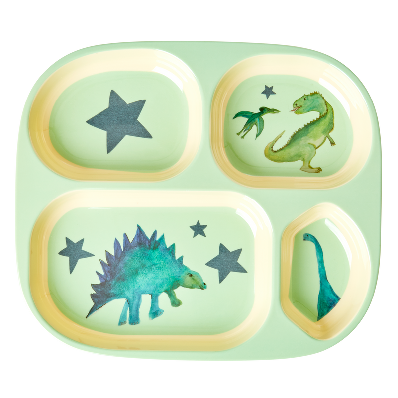 Kinderteller mit 4er Einteilung - Hellgrün - Dino Print