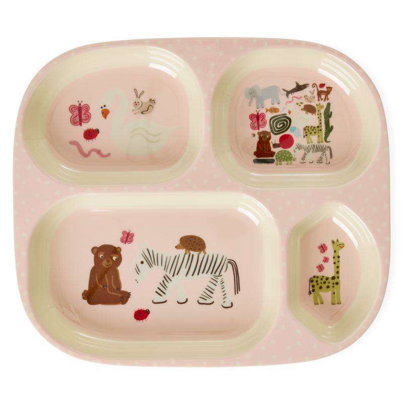 Piatto 4 Scomparti per Bambini - Rosa - Wildlife Print