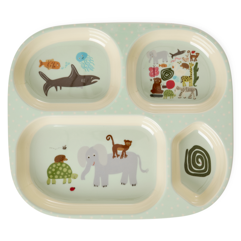 Piatto 4 Scomparti per Bambini - Menta - Wildlife Print