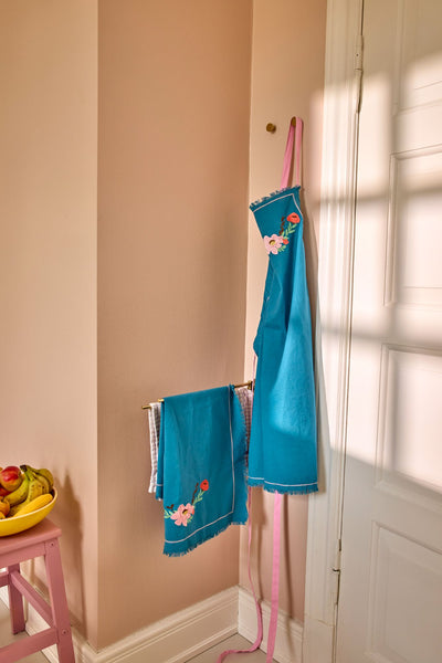 Cotton Apron - Blue - Flower Vine Design