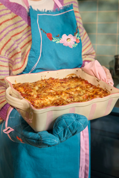 Cotton Apron - Blue - Flower Vine Design