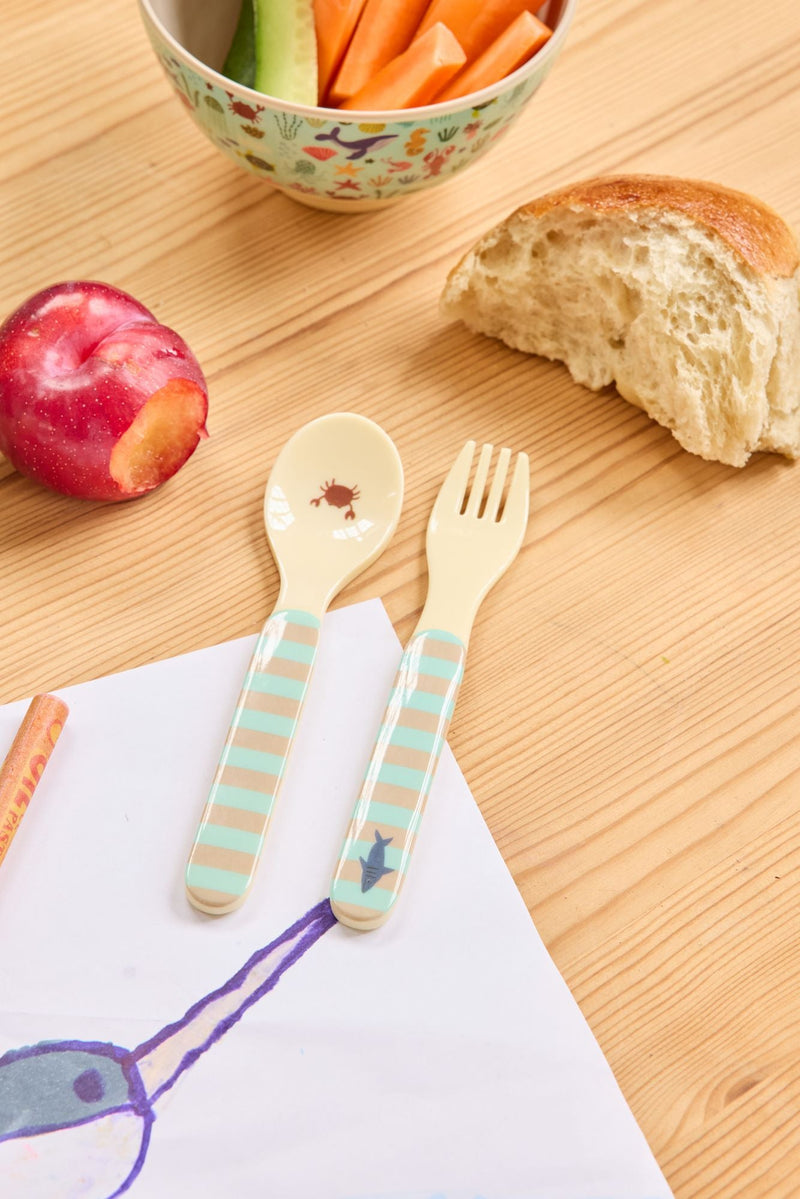 Baby Spoon and Fork - Blue - Ocean Print
