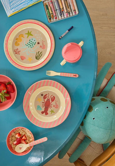 Baby Spoon and Fork - Coral - Ocean Print