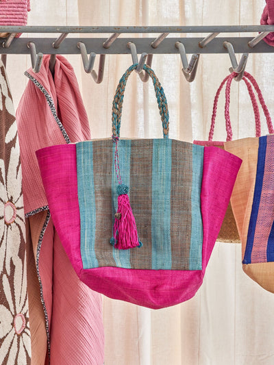 Stor Raffia Taske - Fuchsia