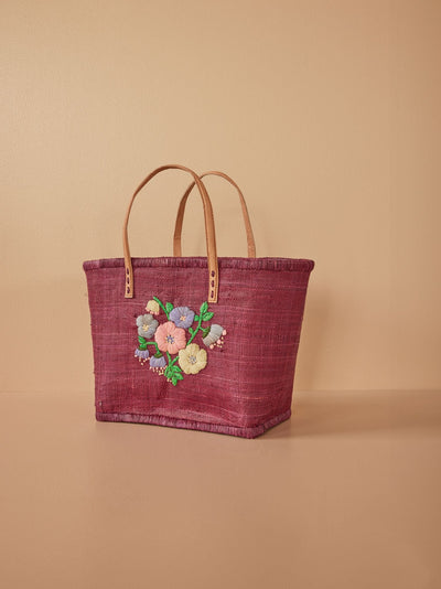 Medium Raffia Bag - Bordeaux