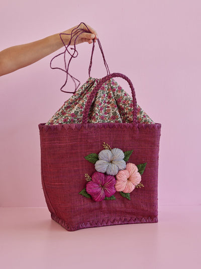 Large Raffia Bag - Soft Plum