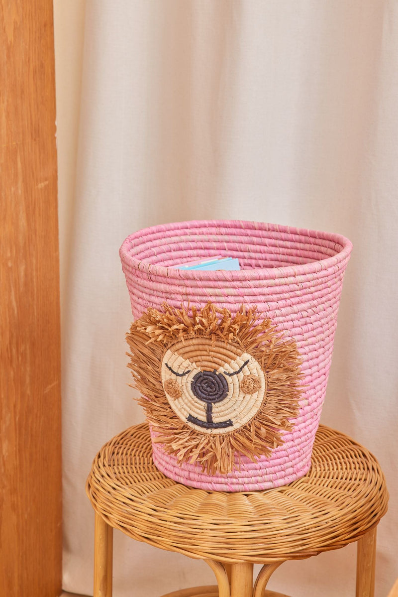 Leone Rafia Cesto contenitore - Rosa - Lion Design