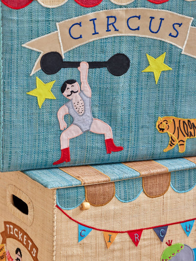 Extra groß Raffia Aufbewahrungskorb - Blau - Circus Theme - Faltbar