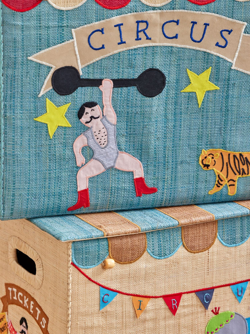Extra groß Raffia Aufbewahrungskorb - Blau - Circus Theme - Faltbar