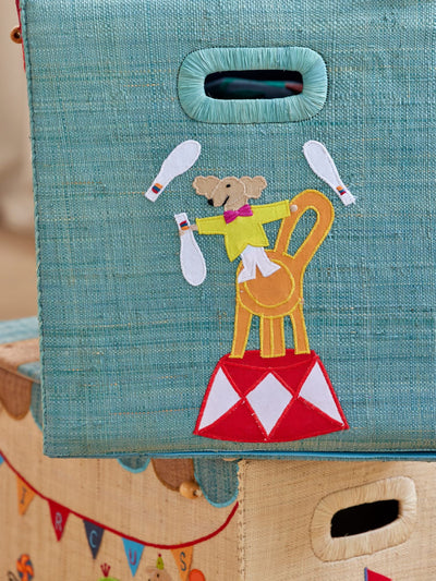 Extra groß Raffia Aufbewahrungskorb - Blau - Circus Theme - Faltbar