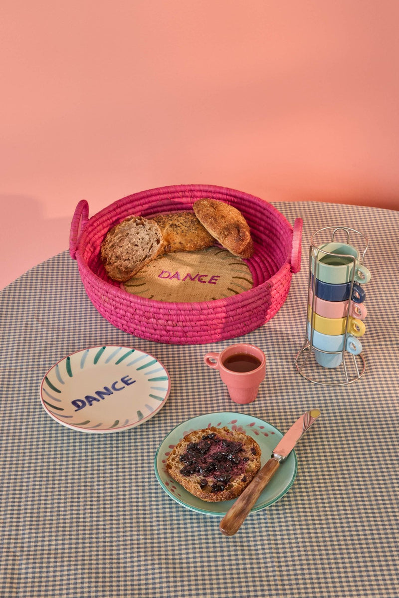 Round Raffia Breadbasket - Pink