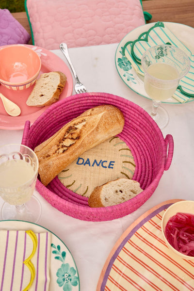 Round Raffia Breadbasket - Pink