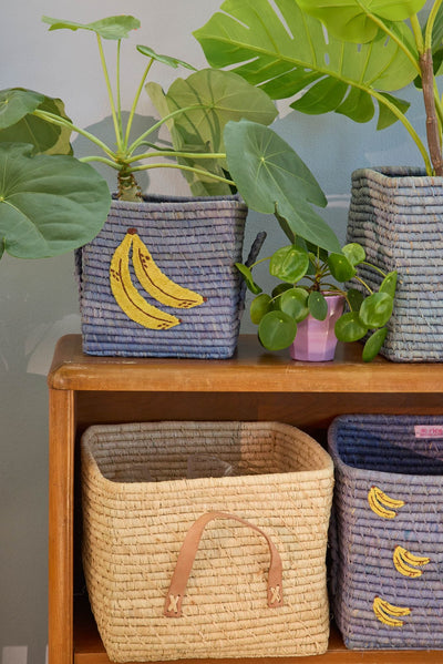 Small Square Raffia Basket - Blue