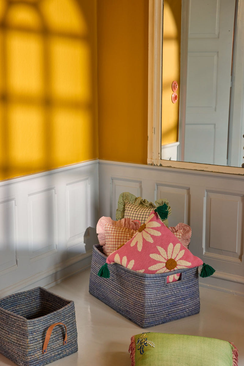 Extra Large Rectangular Raffia Storage Basket - Blue