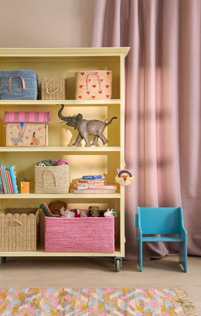 Extra Large Rectangular Raffia Storage Basket - Pink