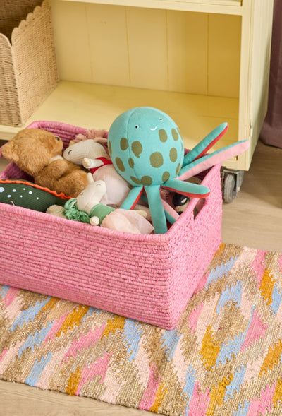 Extra Large Rectangular Raffia Storage Basket - Pink