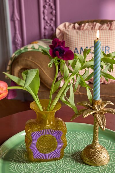 Palmera Metal Portavelas - Dorado