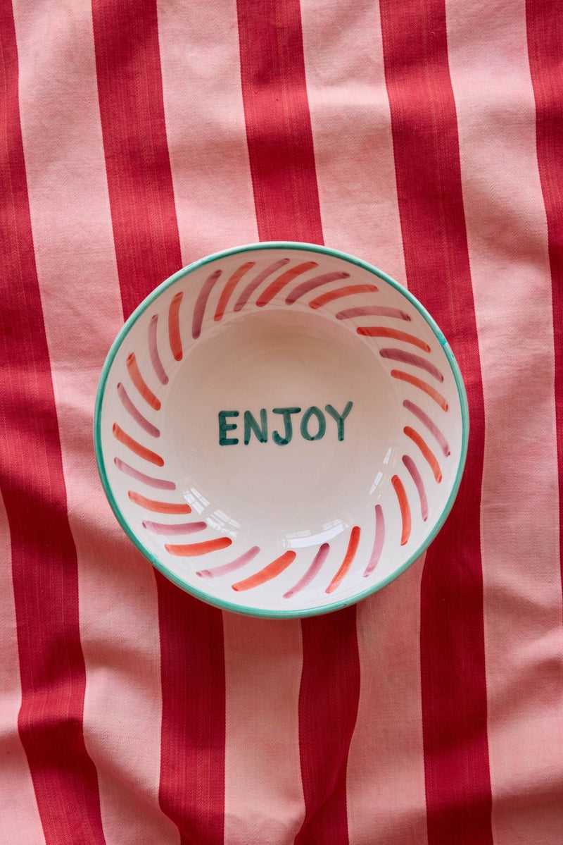 Large Ceramic Bowl - Pink - Hand-painted ENJOY