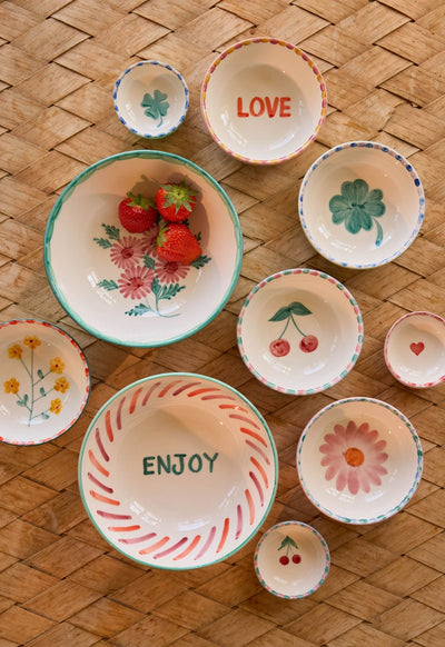Large Ceramic Bowl - Pink - Hand-painted ENJOY