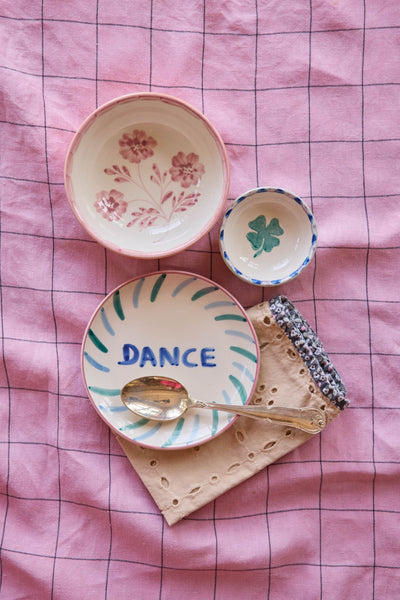 Ceramic Cake Plate - Off White - Hand-painted DANCE