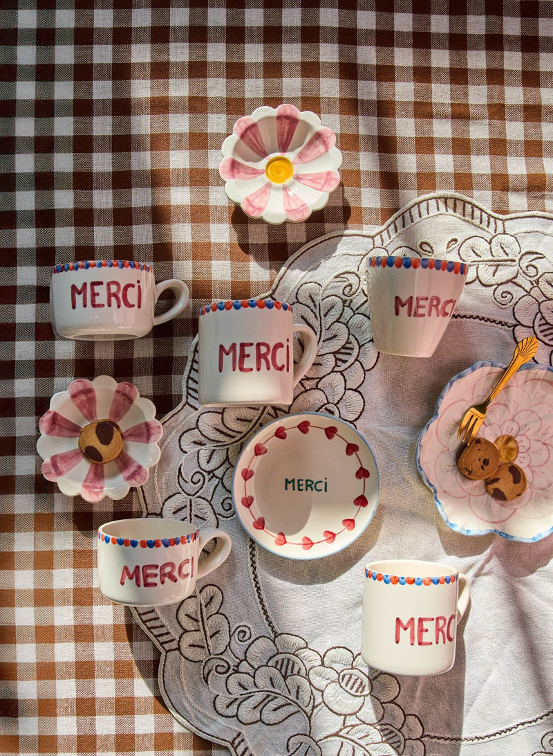 Cerámico Plato de pastel - Crema - Hand-painted MERCI