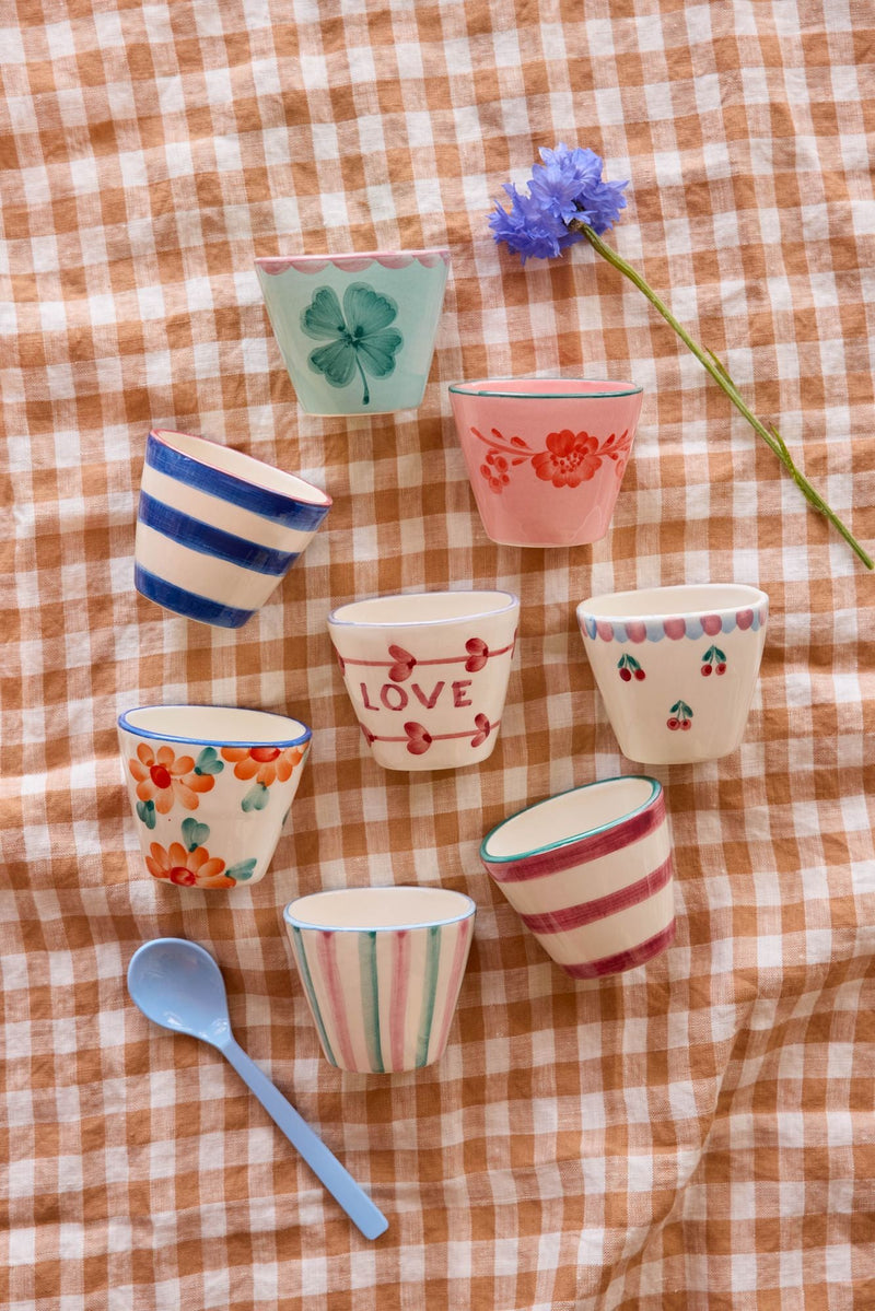 Extra pequeño Ovalado Cerámico Vaso para espresso - Naranja - Hand-painted Flowers