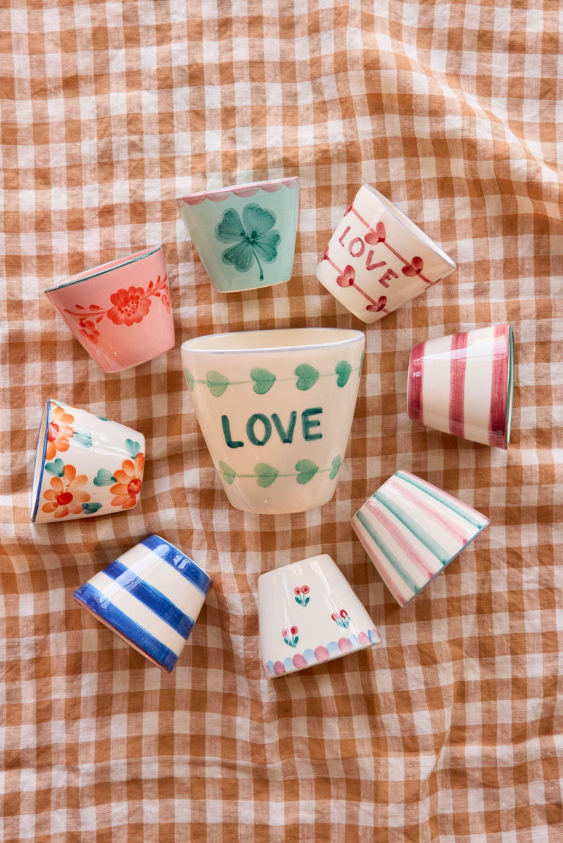 Très petit Ovale Céramique Gobelet expresso - Rose - Hand-painted Flower Wine