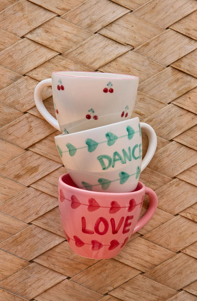 Large Ceramic Cup - Off White - Hand-painted DANCE