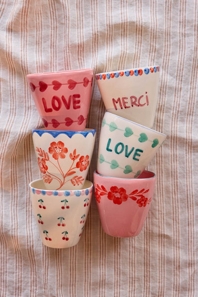 Ovalado Cerámico Vaso - Rosa - Hand-painted Flower Wine