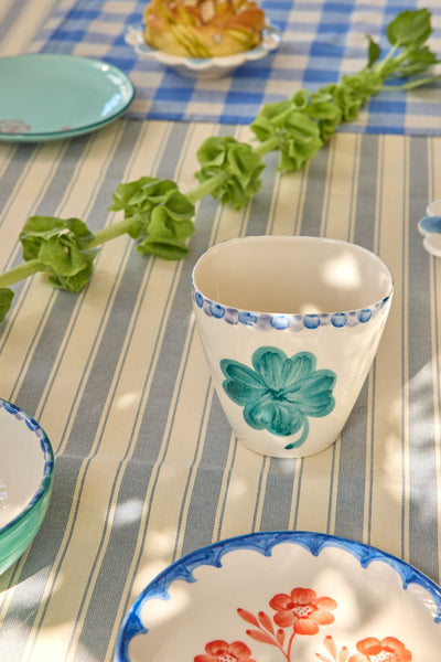 Oval Ceramic Cup - Off White - Hand-painted Good Luck Clover