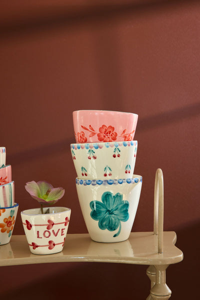 Oval Ceramic Cup - Off White - Hand-painted Good Luck Clover