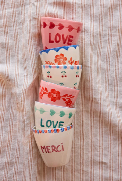 Ovalado Cerámico Vaso - Crema - Hand-painted MERCI