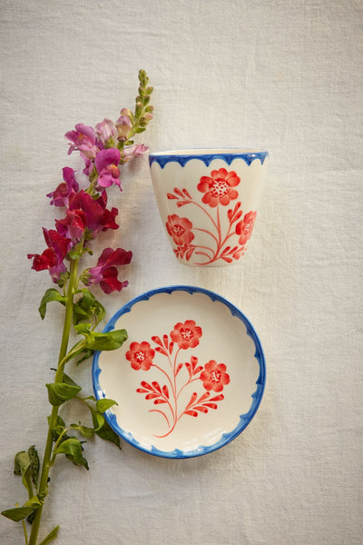 Ovalado Cerámico Vaso - Crema - Hand-painted Vintage Flower