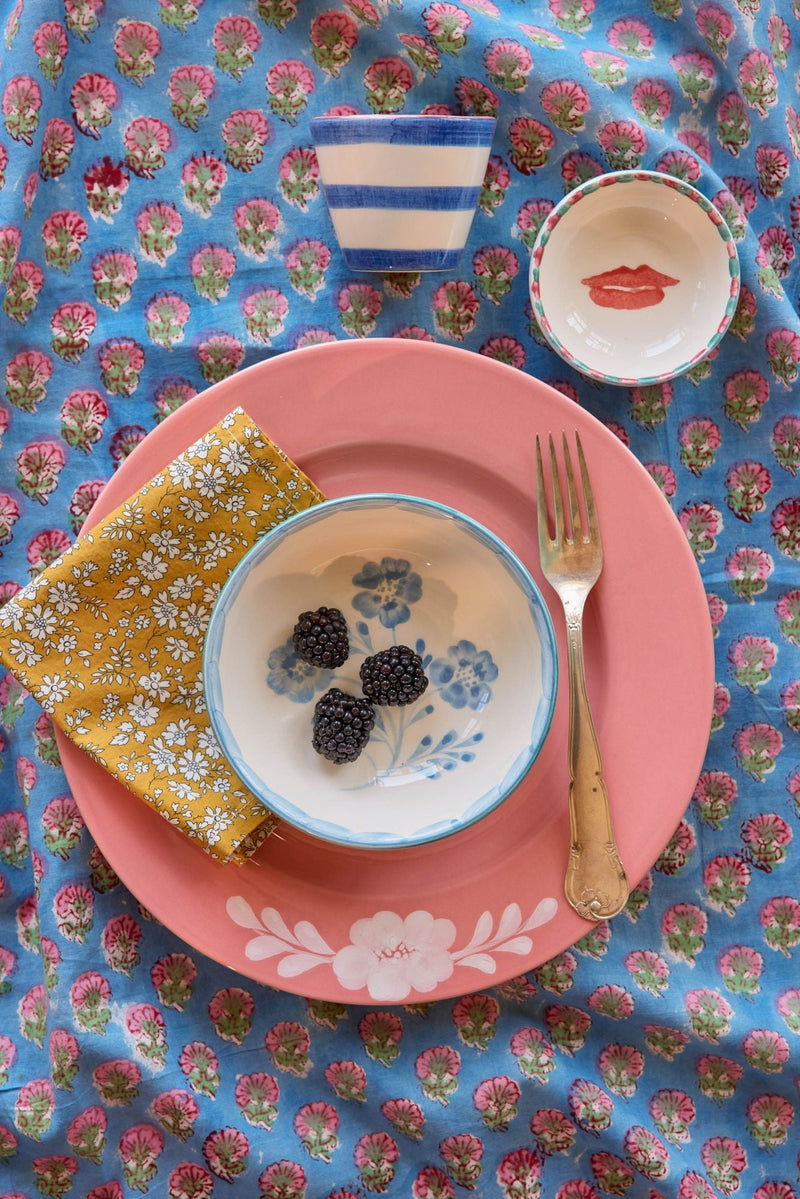 Small Ceramic Dipping Bowl - Blue - Hand-painted Lips