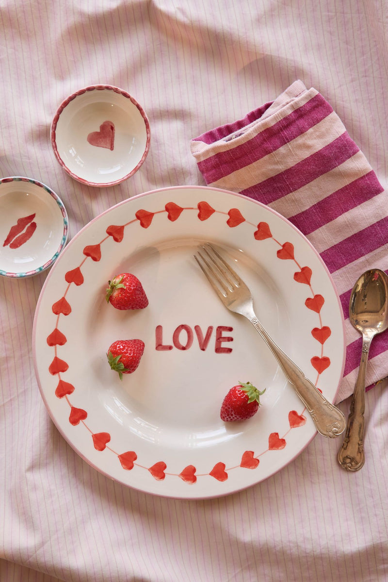 Ceramic Dinner Plate - Off White - Hand-painted LOVE