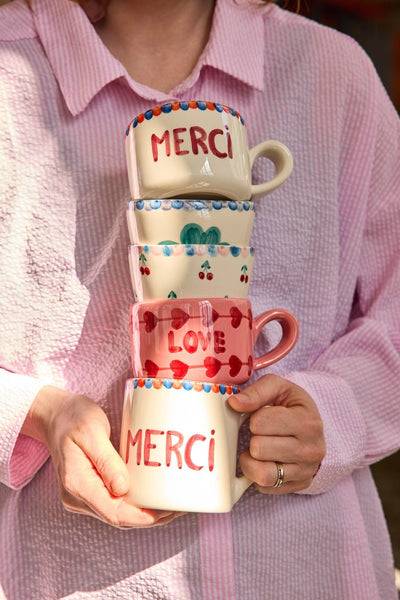 Ceramic Mug - Cream - Hand-painted MERCI
