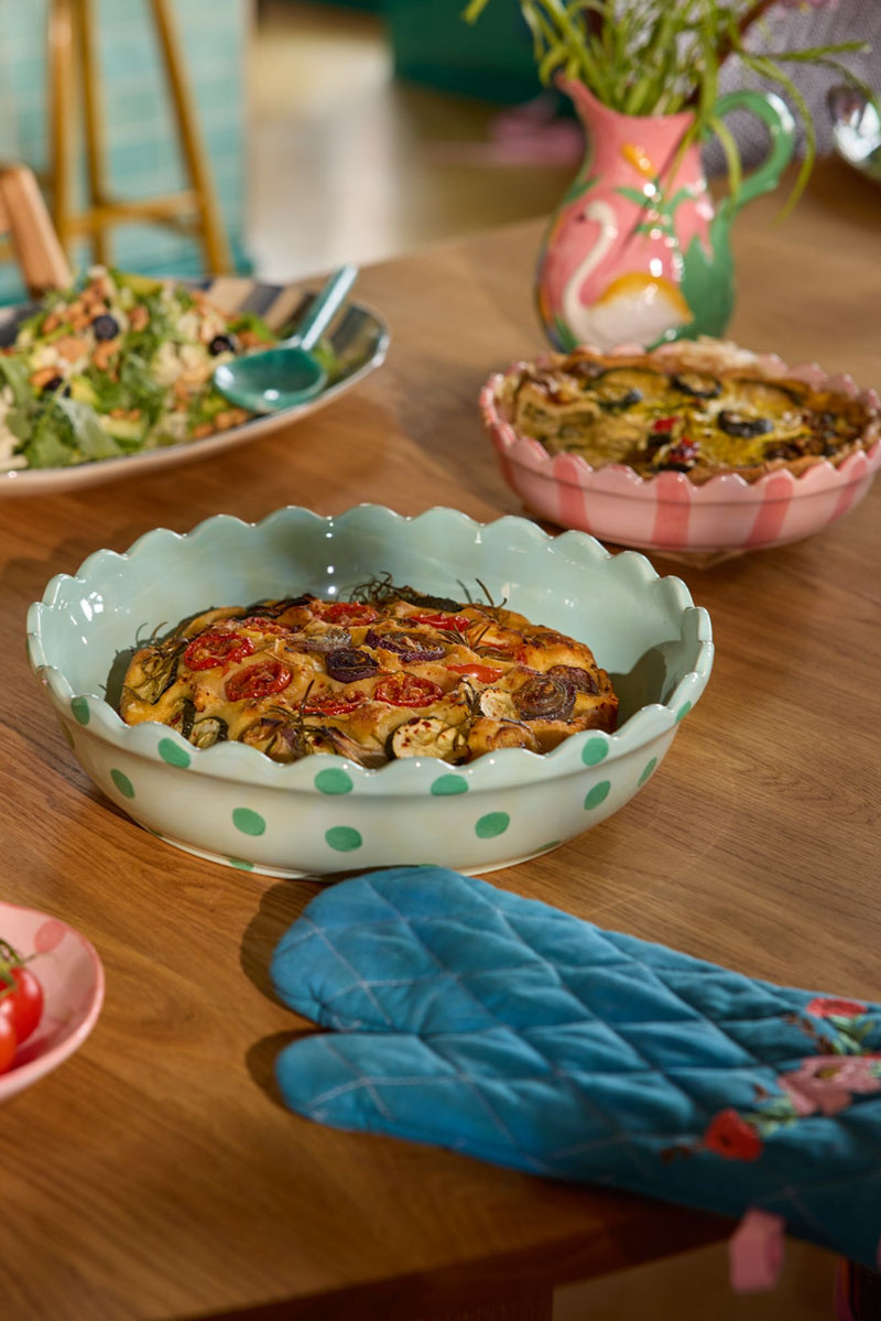 Large Round Stoneware Pie Dish - Mint