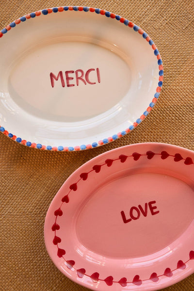 Medium Ceramic Serving Dish - Pink - Hand-painted LOVE