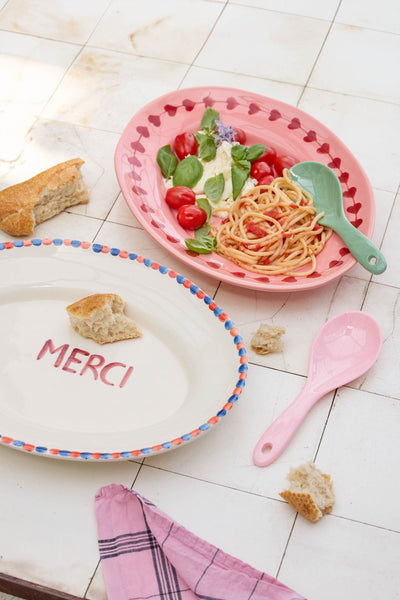 Medium Ceramic Serving Dish - Off White - Hand-painted MERCI