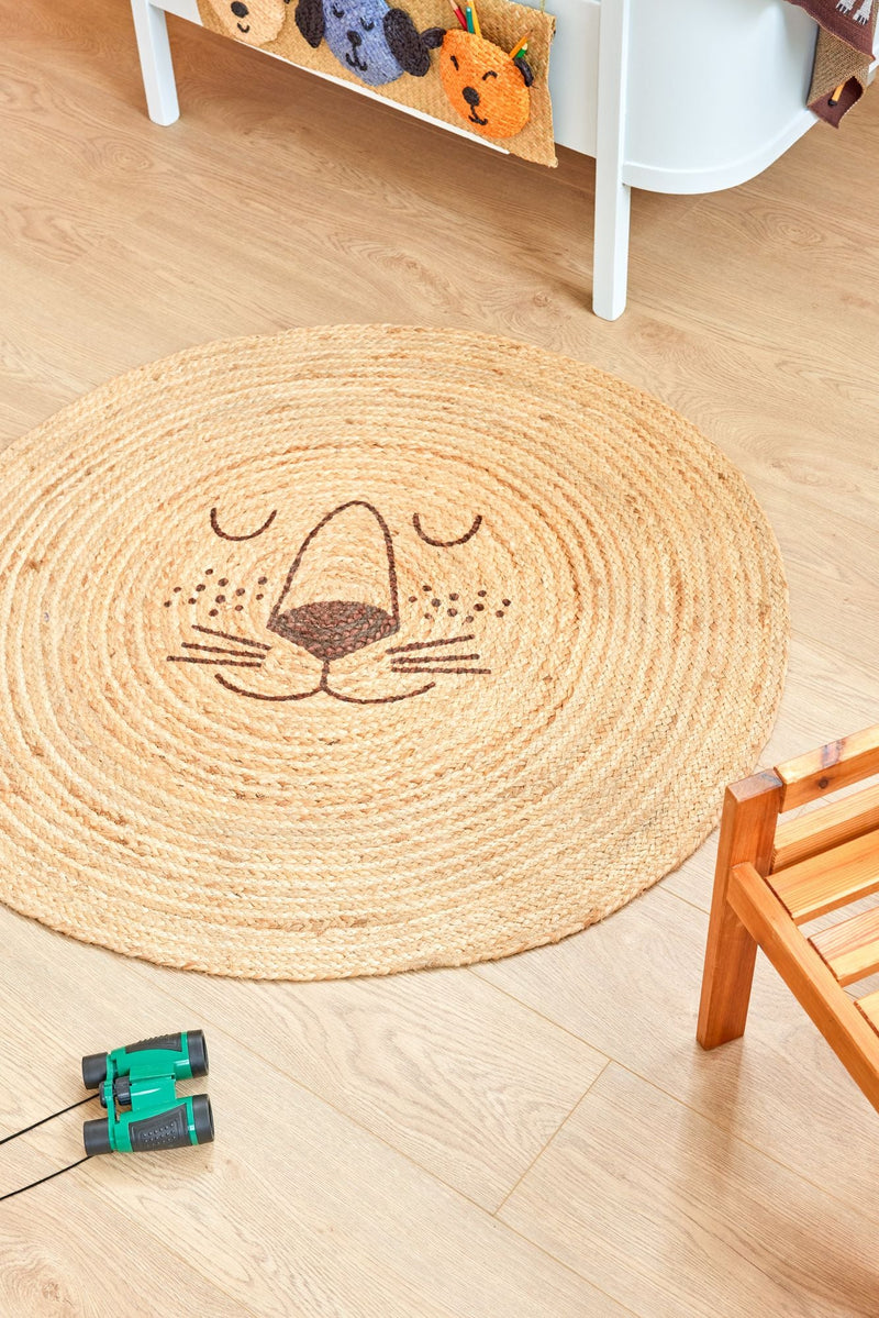 Round Jute Floor Mat - Natural - Lion Design