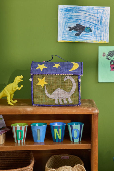 Extra klein Raffia Aufbewahrungshaus - Grün - Dinossaur Theme