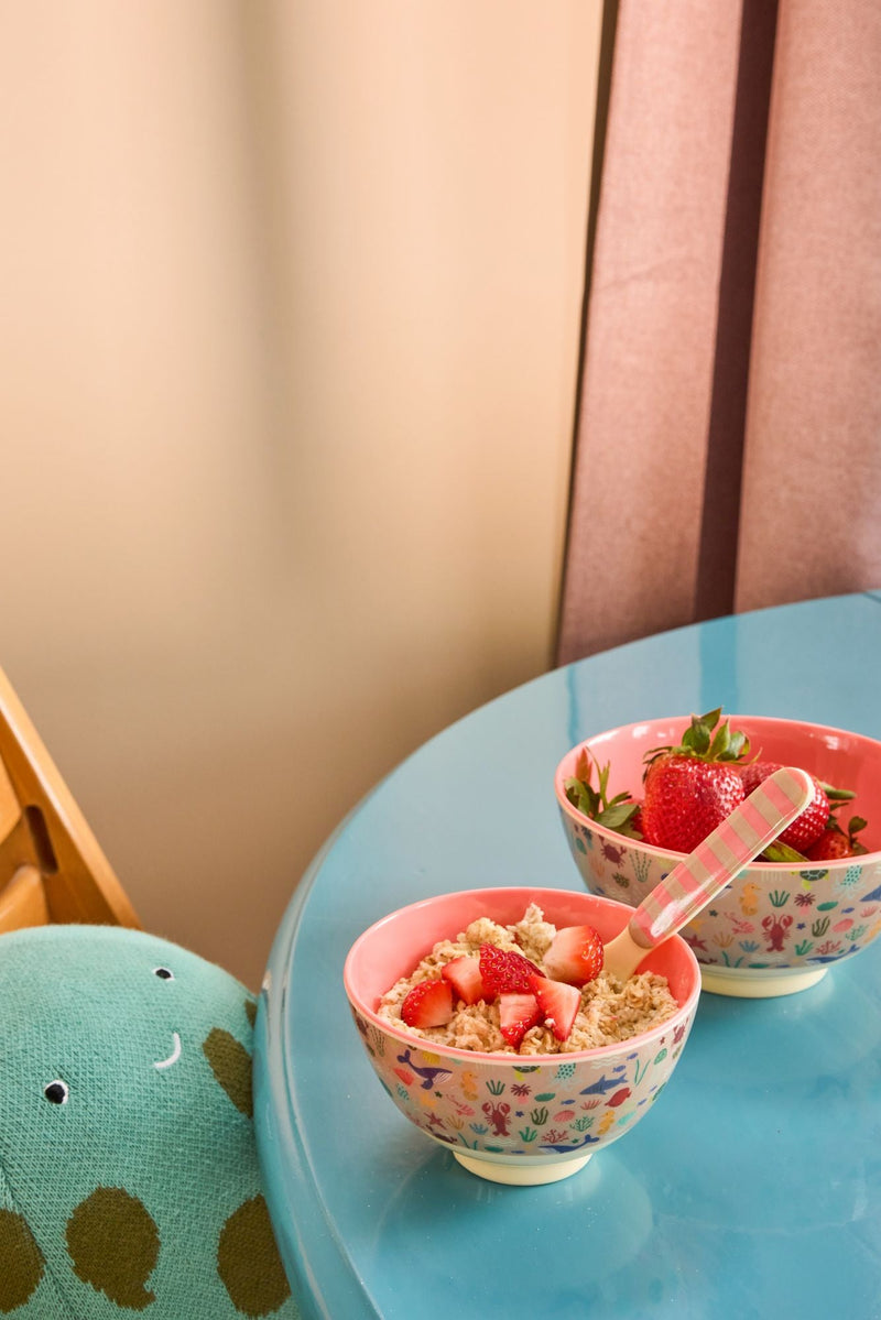 Medium Kids Bowl - Coral - Ocean Print